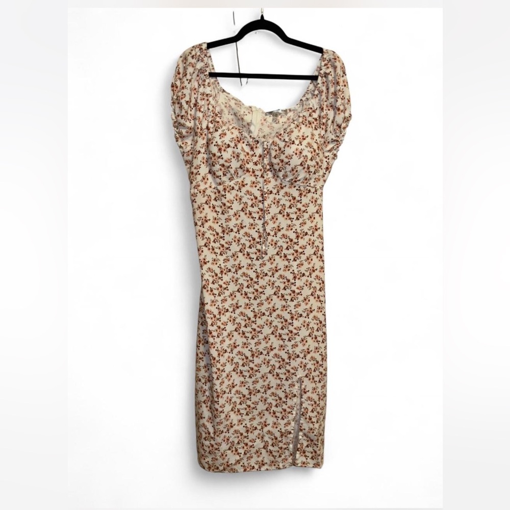 Madden Girl Cream and Pink Floral Midi Dress